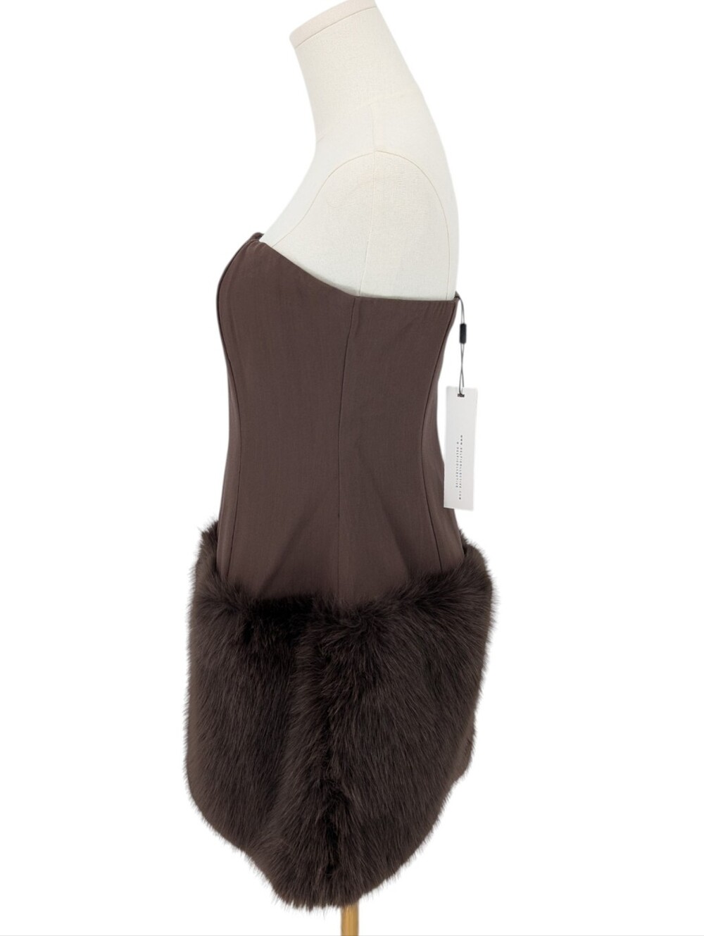 NWT Delfi Collective Strapless Faux Fur Hem Corset Mini Dress | Size M | Brown - Picture 4 of 9